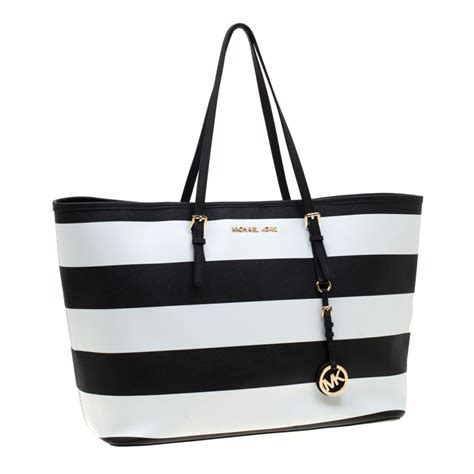 michael kors tas black and white stripes|michael kors jet set.